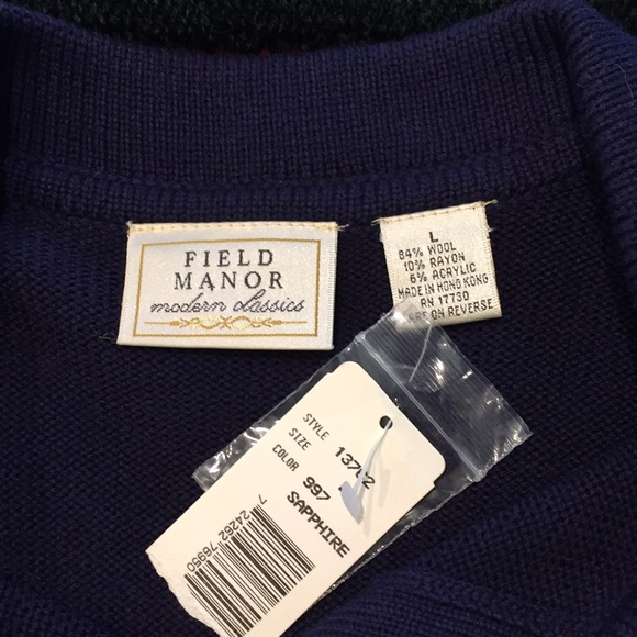 NWT Field Manor Blue Cardigan Button Down Embellished Navy Blue Large - Picture 4 of 5